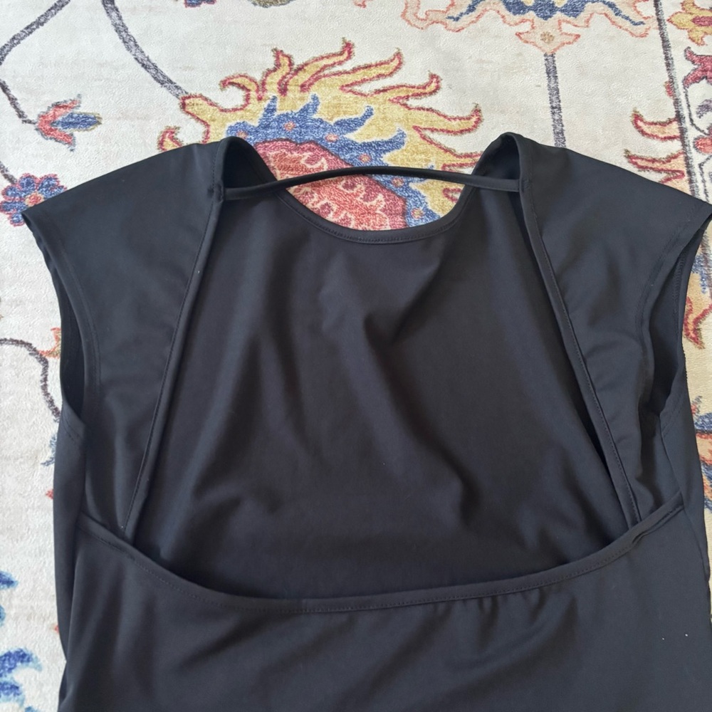 SHEIN Black High Boat Neck Backless Cropped Baby Tee NWT Large Basic - Picture 3 of 5